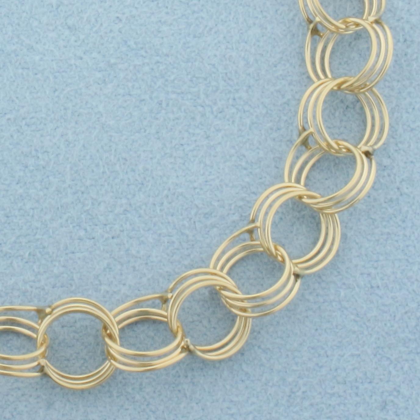 Triple Loop Link Charm Bracelet In 14k Yellow Gold