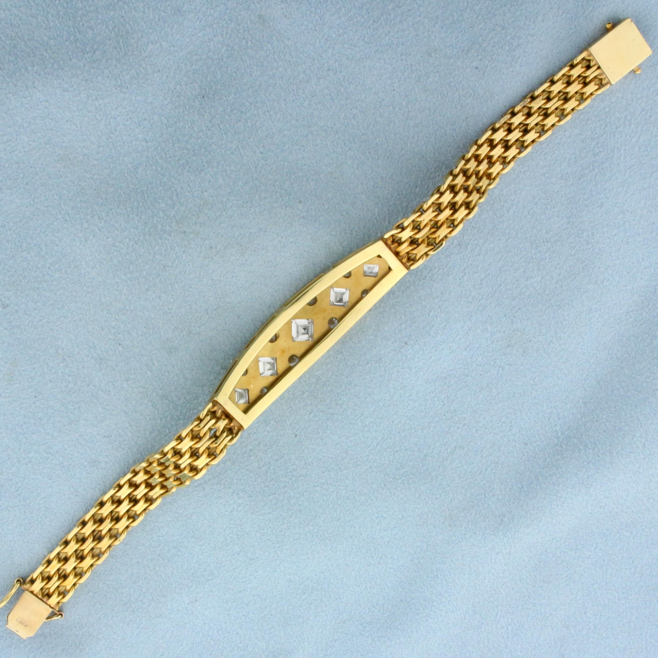 Designer 3ct Tw Square Emerald Cut And Round Diamond Bracelet In 18k Yellow Gold