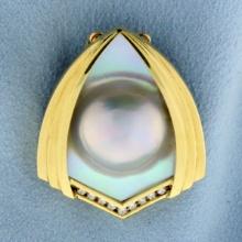 Designer Mabe Pearl And Diamond Statement Pendant In 18k Yellow Gold