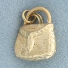 3-d Diamond Cut Purse Handbag Charm In 14k Yellow Gold