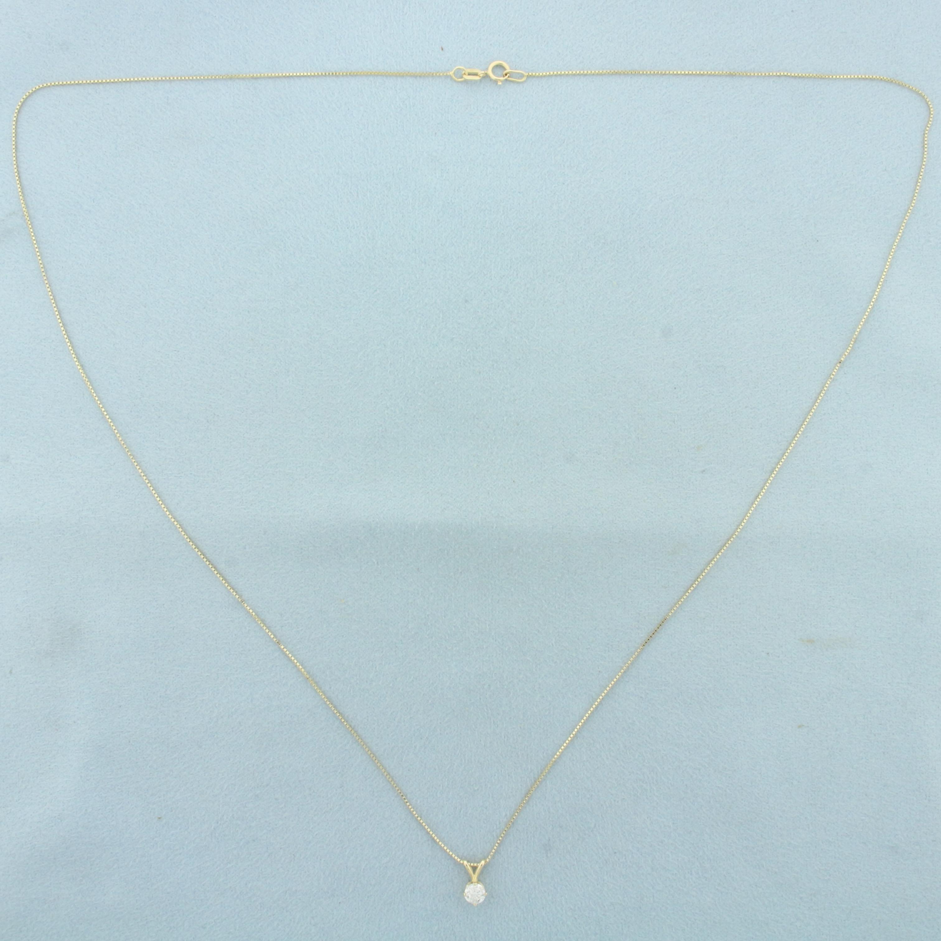 Diamond Solitaire Necklace In 14k Yellow Gold