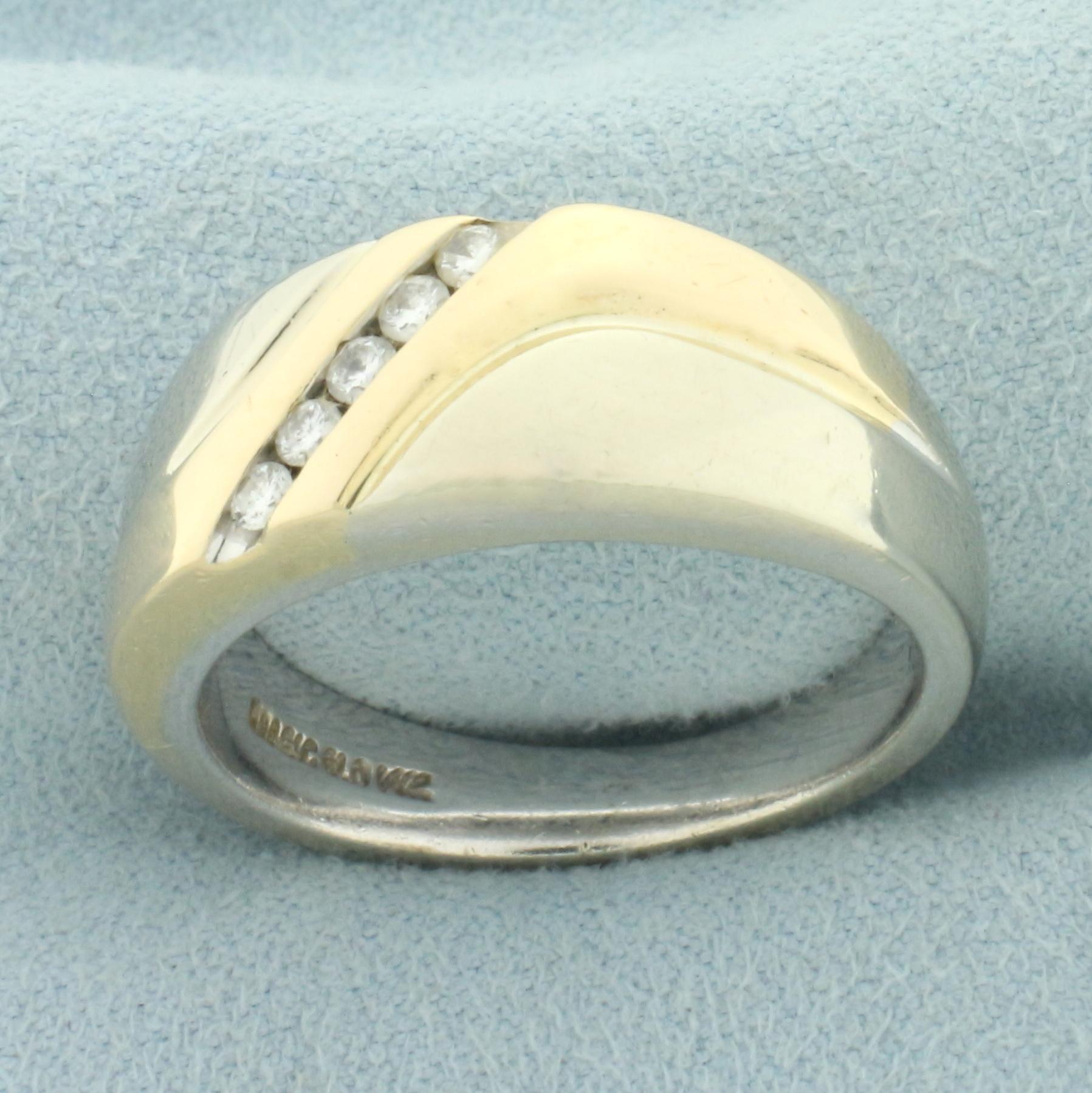 Mens Diagonal Set Diamond Two Tone Wedding Band Ring In 14k White And Yellow Gold