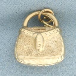 3-d Diamond Cut Purse Handbag Charm In 14k Yellow Gold