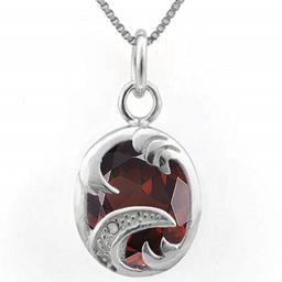 4ct Garnet & Diamond Oval Wave Pendant On Chain In Platinum Over Sterling Silver