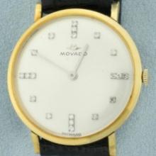 Vintage Mens Movado Diamond Dial Dress Watch In 18k Yellow Gold