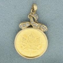 Canadian Maple Leaf Gold Coin Pendant In 14k Yellow Gold