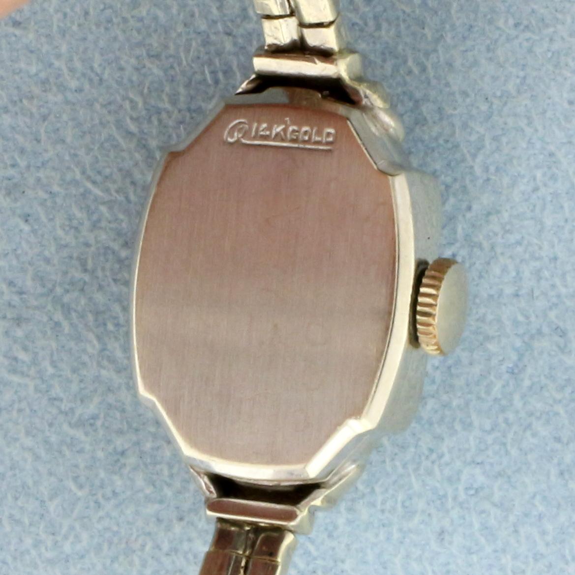 Vintage Omega Manual Wind Womens Watch In Solid 14k White Gold