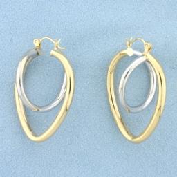 Abstract Heart Hoop Earrings In 14k White And Yellow Gold