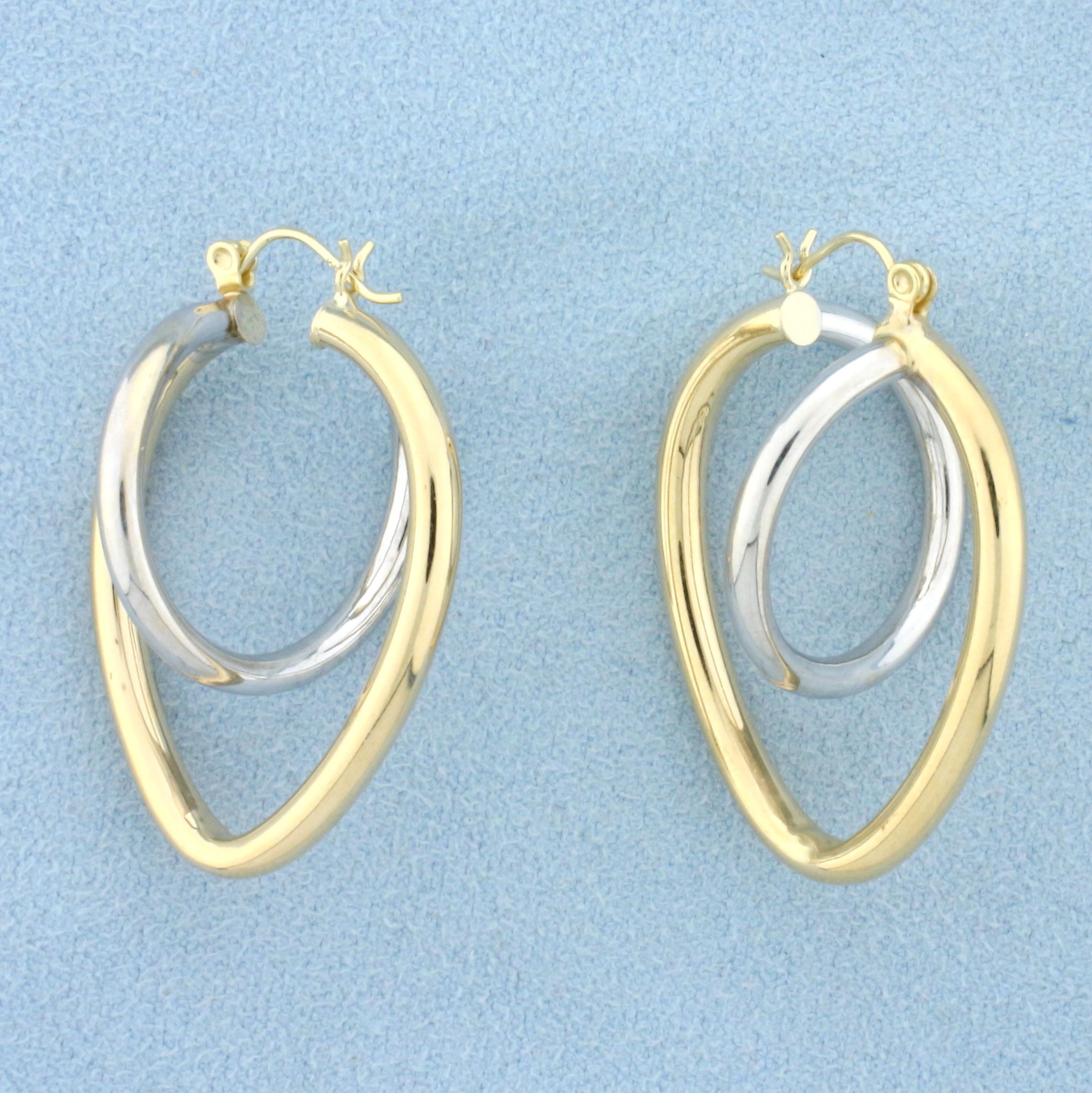 Abstract Heart Hoop Earrings In 14k White And Yellow Gold