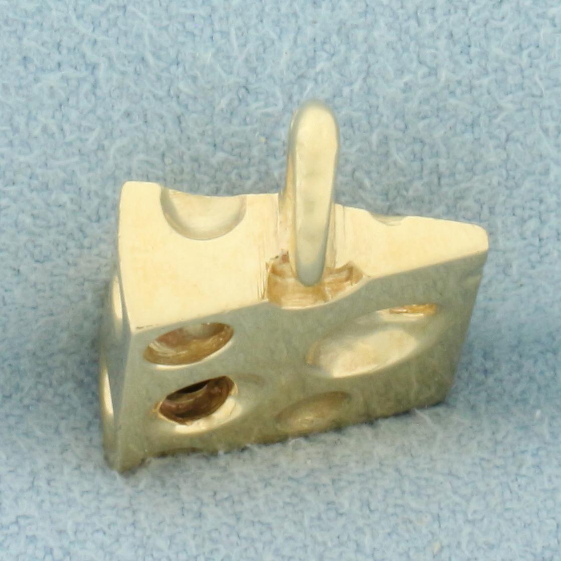 Vintage Swiss Cheese 3 D Pendant Or Charm In 14k Yellow Gold