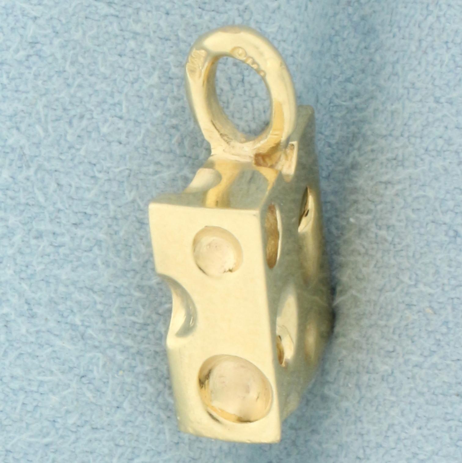 Vintage Swiss Cheese 3 D Pendant Or Charm In 14k Yellow Gold