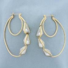 2 Inch Oversized Cz Double Hoop Earrings In 14k Yellow Gold