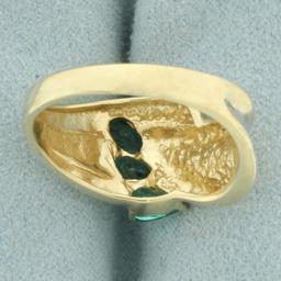 Green Garnet 3-stone Diagonal Ring In 10k Yellow Gold