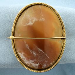 Vintage Cameo Pin Brooch In 14k Yellow Gold