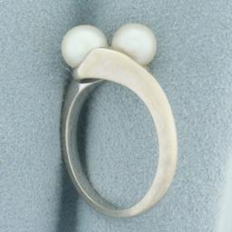 Cultured Pearl Toi Et Moi Ring In 14k White Gold