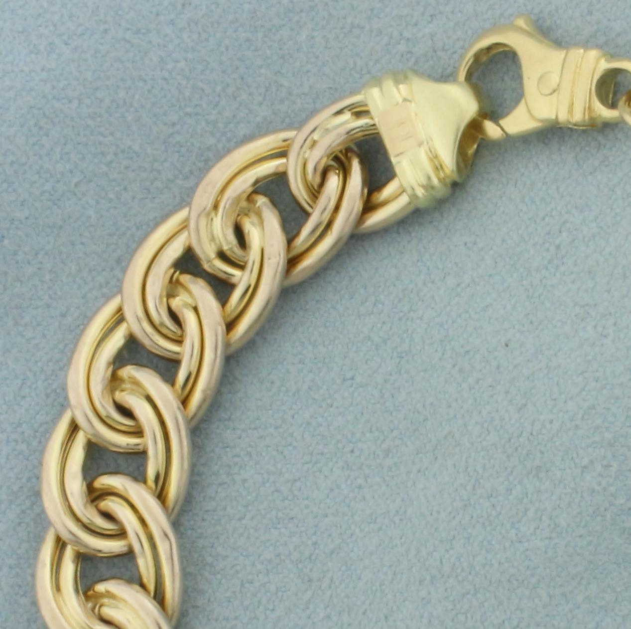 Italian Double Circle Link Bracelet In 14k Yellow Gold