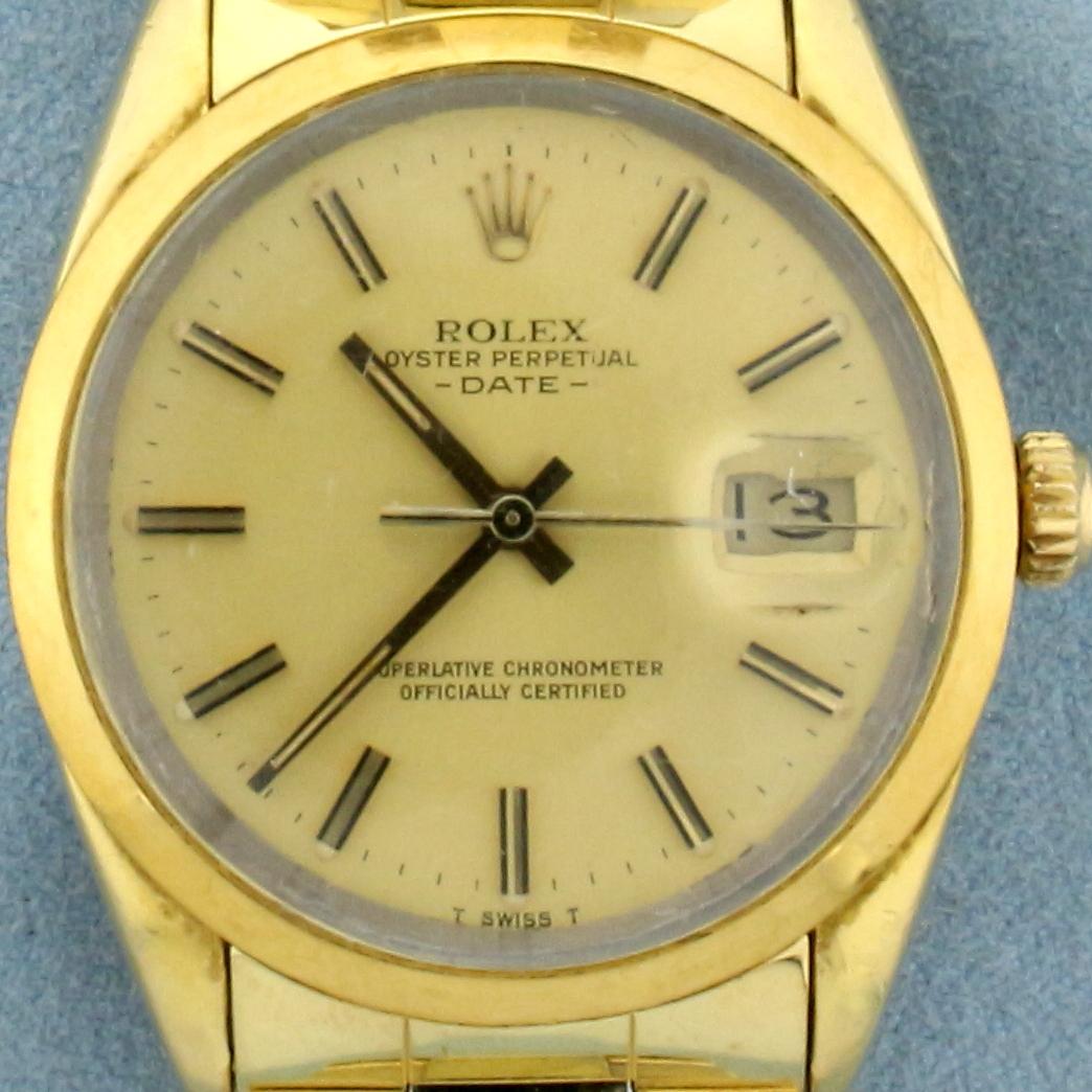 Mens Rolex Oyster Perpetual Date Gold 34mm Automatic Watch Model 15505