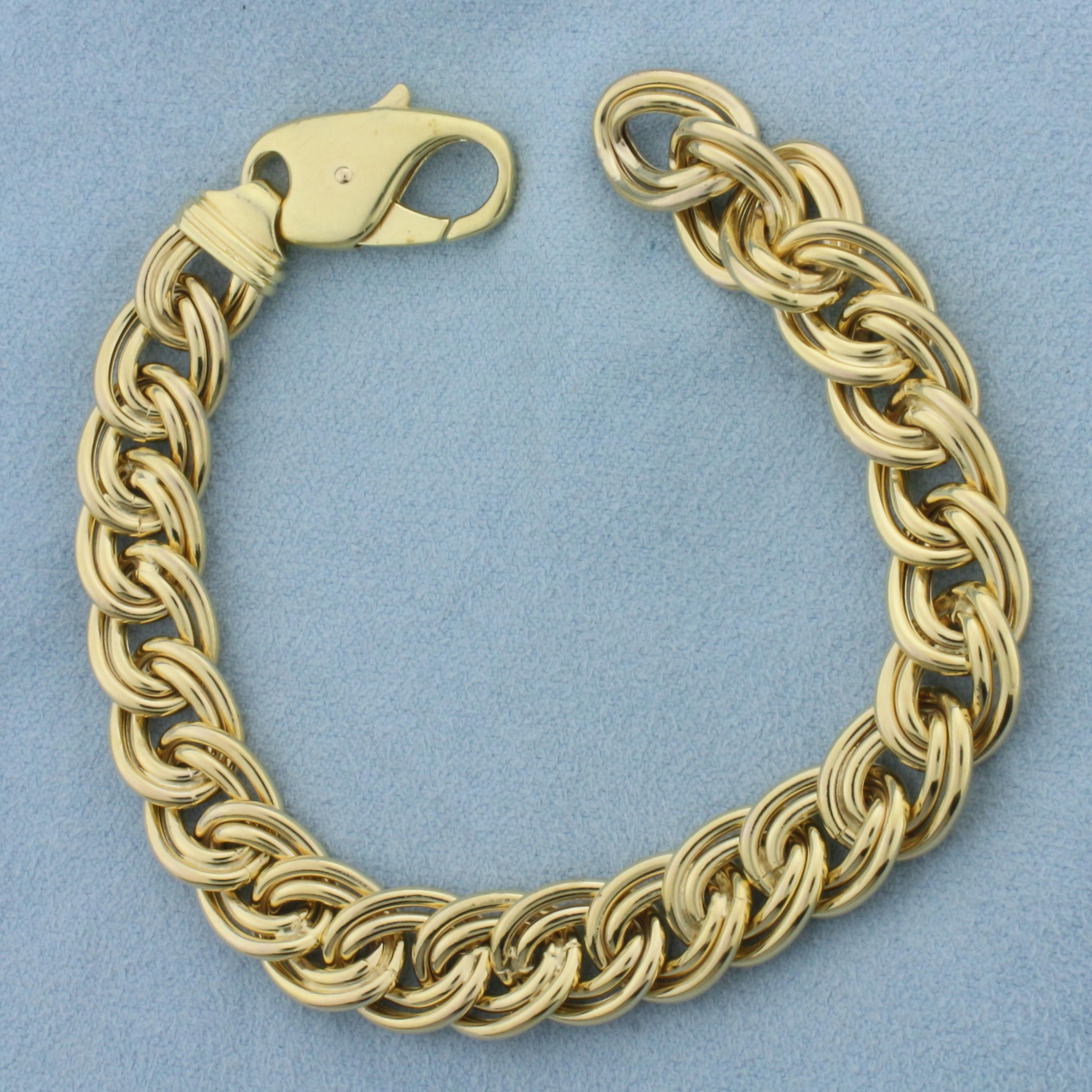 Double Oval Link Bracelet With Oversized Clasp In 14k Yellow Gold