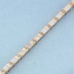 Diamond And Mother Of Pearl Inlay Tennis Bracelet In 14k Rose Gold