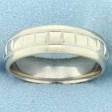 Mens Beaded Edge Etched Wedding Band Ring In 14k White Gold