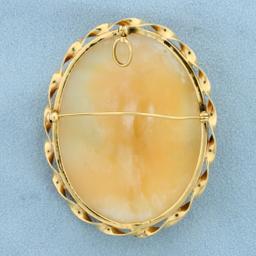 Large Vintage Cameo Pin Or Pendant In 14k Yellow Gold