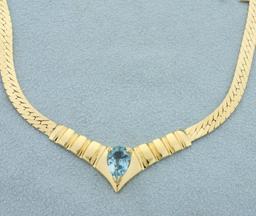 Light Blue Sapphire Herringbone Necklace In 14k Yellow Gold