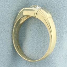 Mens Antique Old European Diamond Solitaire Ring In 10k Yellow Gold