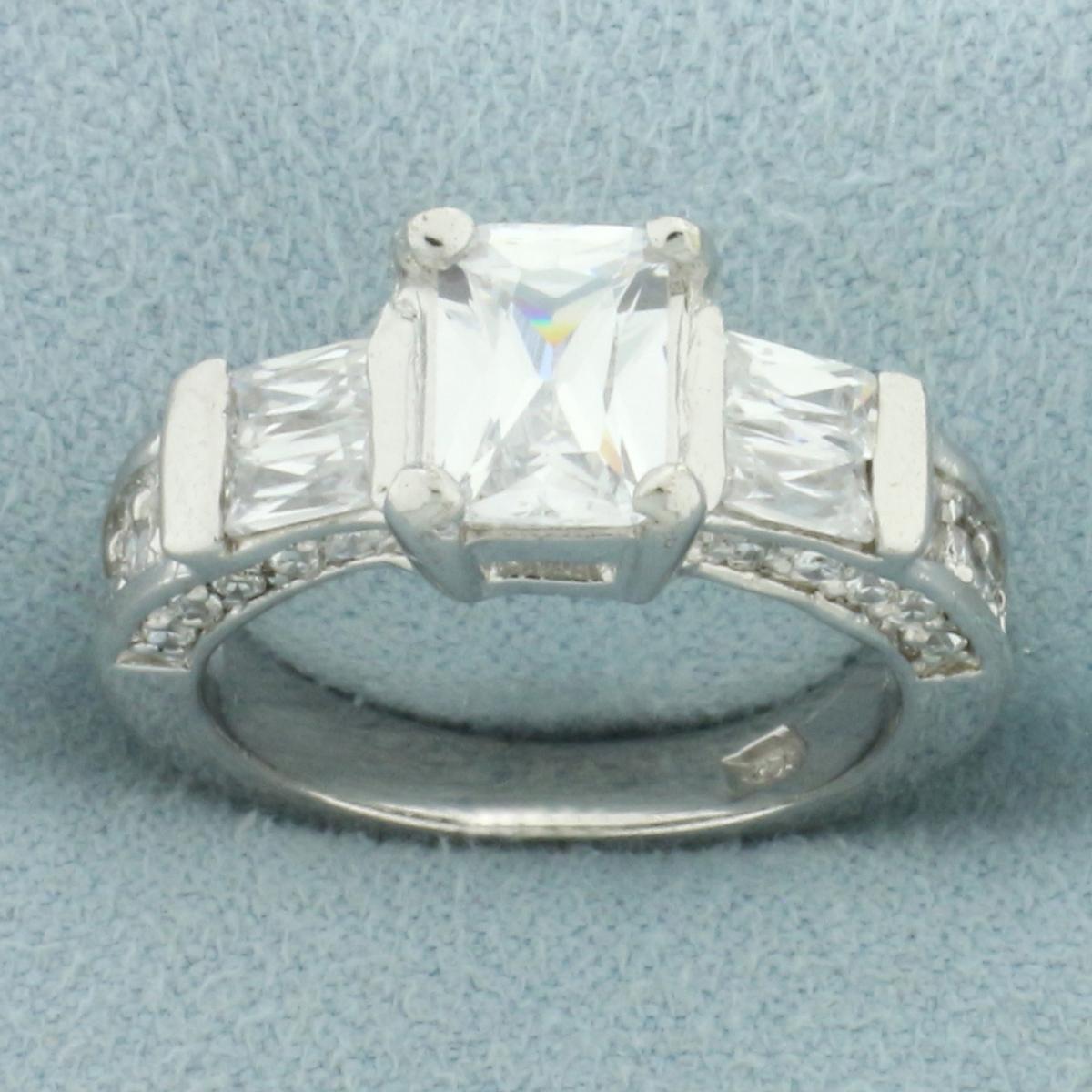 Emerald Cut Cz Engagement Ring In 14k White Gold