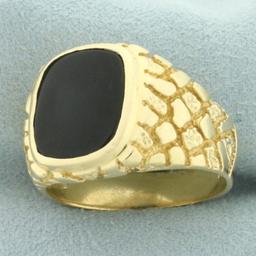 Mens Onyx Nugget Ring In 14k Yellow Gold
