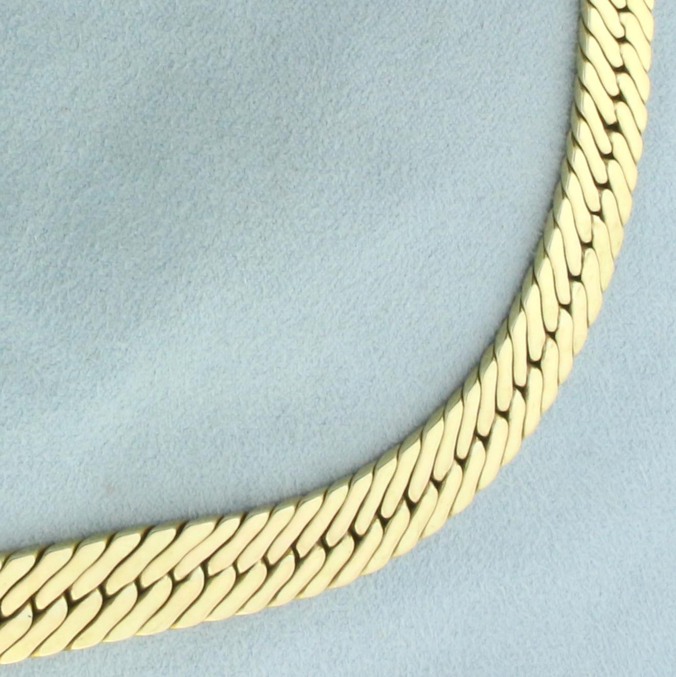 16.5 Inch Graduated Herringbone Link Chain Necklace In 14k Yellow Gold