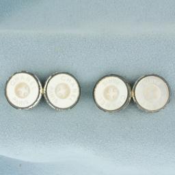 Vintage Chanel Paris Mother Of Pearl Button Cufflinks