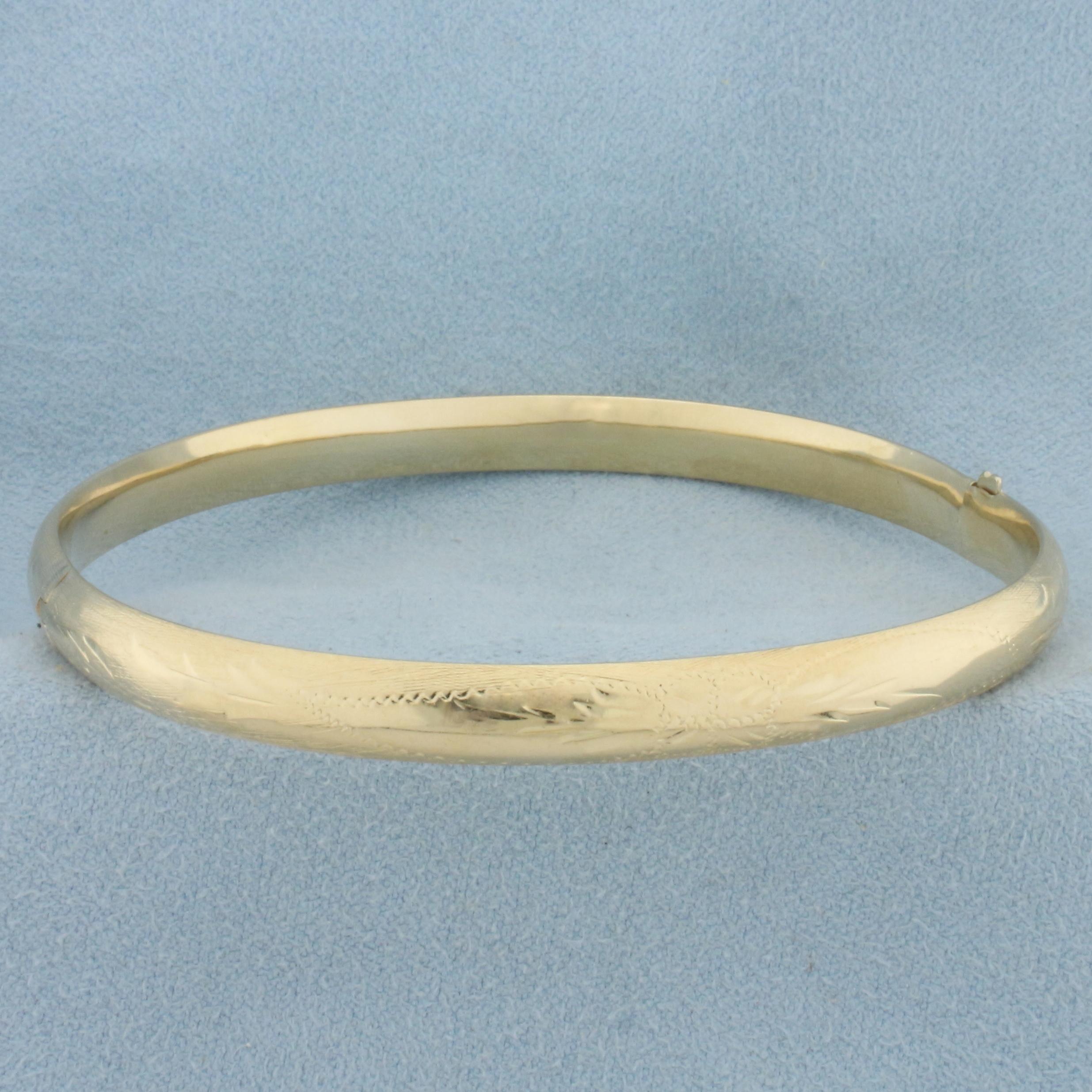 Engraved Hinged 6mm Bangle Bracelet In 14k Yellow Gold