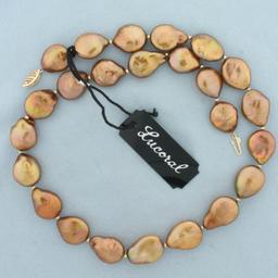 Designer Lucoral Baroque Pearl And Gold Bead Necklace In 14k Yellow Gold