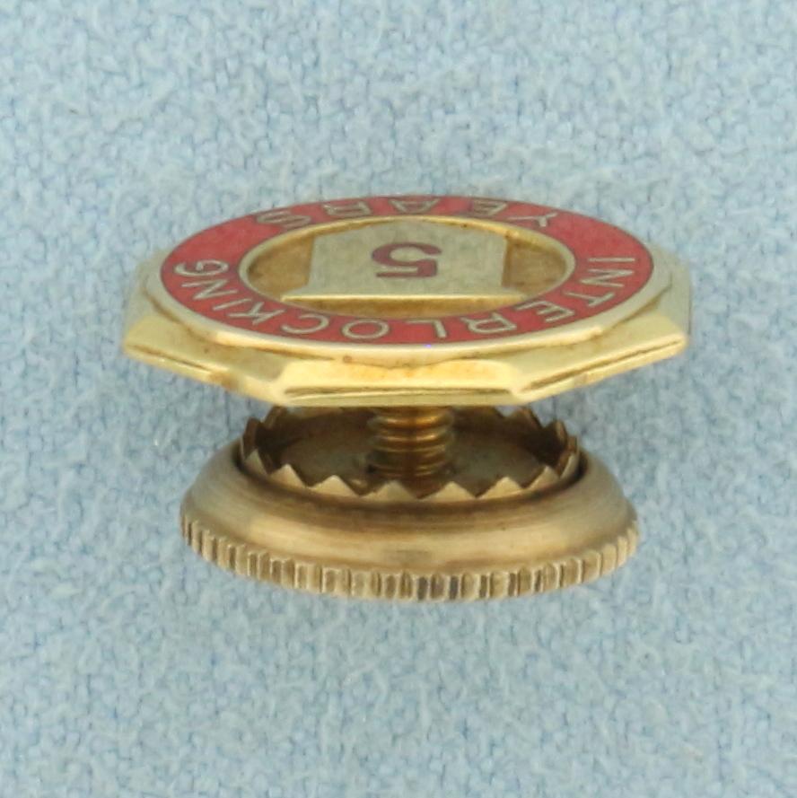 Antique Interlocking 5 Years Enamel Pin In 10k Yellow Gold