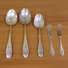 Antique Sterling Silver Flatware Serving Pieces Set Of Five In .925 Sterling Silver