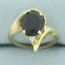 Black Tourmaline And Diamond Ring In 10k Yellow Gold