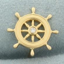 Diamond Helm Ship's Wheel Pin Tie Tack In 14k Yellow Gold