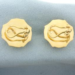 Woven Design Button Earrings In 14k Yellow Gold