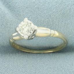 Vintage Diamond Solitaire Engagement Ring In 14k Yellow Gold