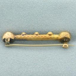 Antique Turquoise Etruscan Brooch Pin In 10k Yellow Gold
