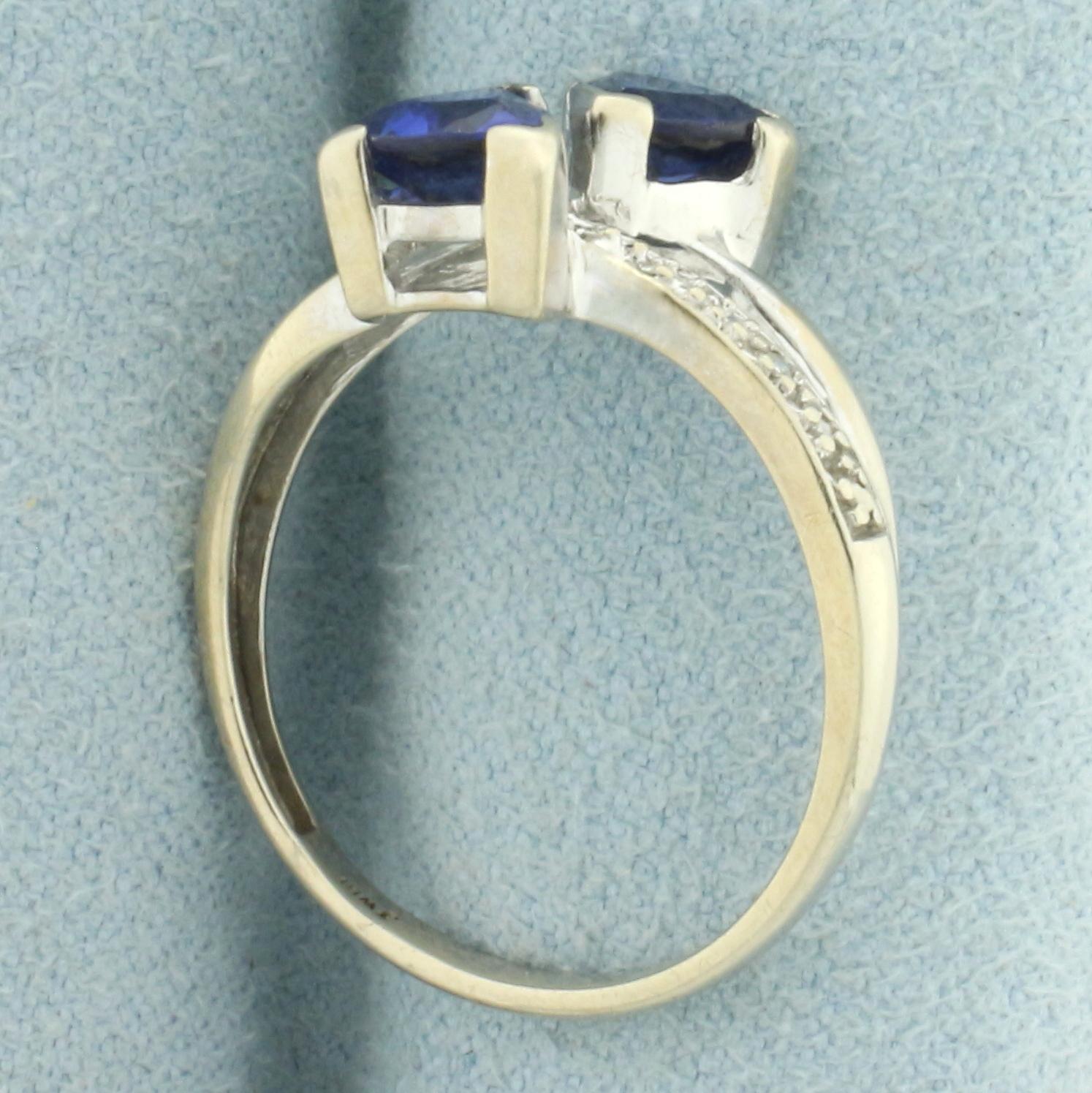 Sapphire And Diamond Bypass Ring In 10k White Gold