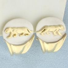 Panther Half Hoop Earrings In 14k Yellow And White Gold