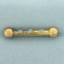 Antique Turquoise Etruscan Brooch Pin In 10k Yellow Gold