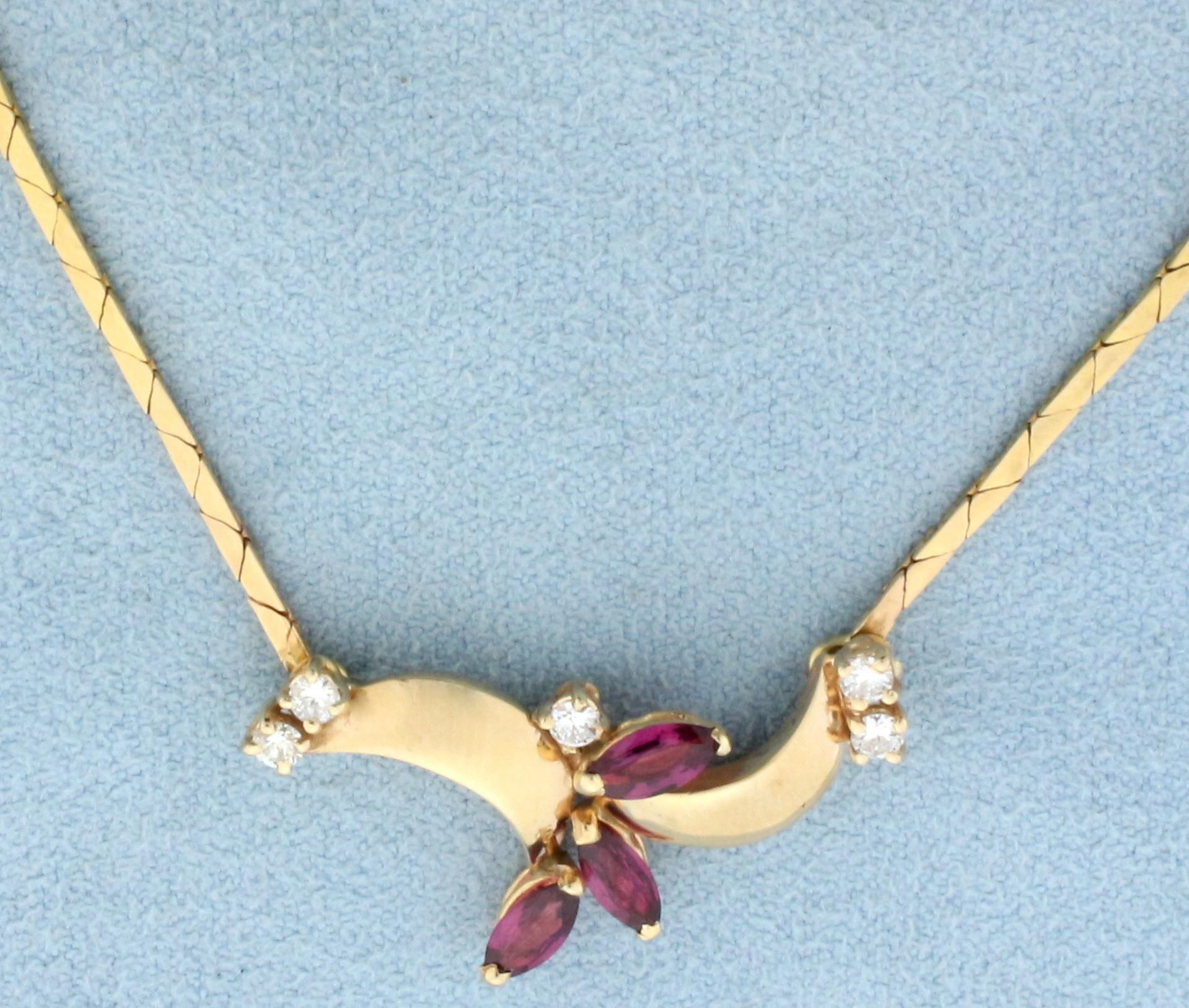 Italian Made Ruby And Diamond Necklace In 14k Yellow Gold