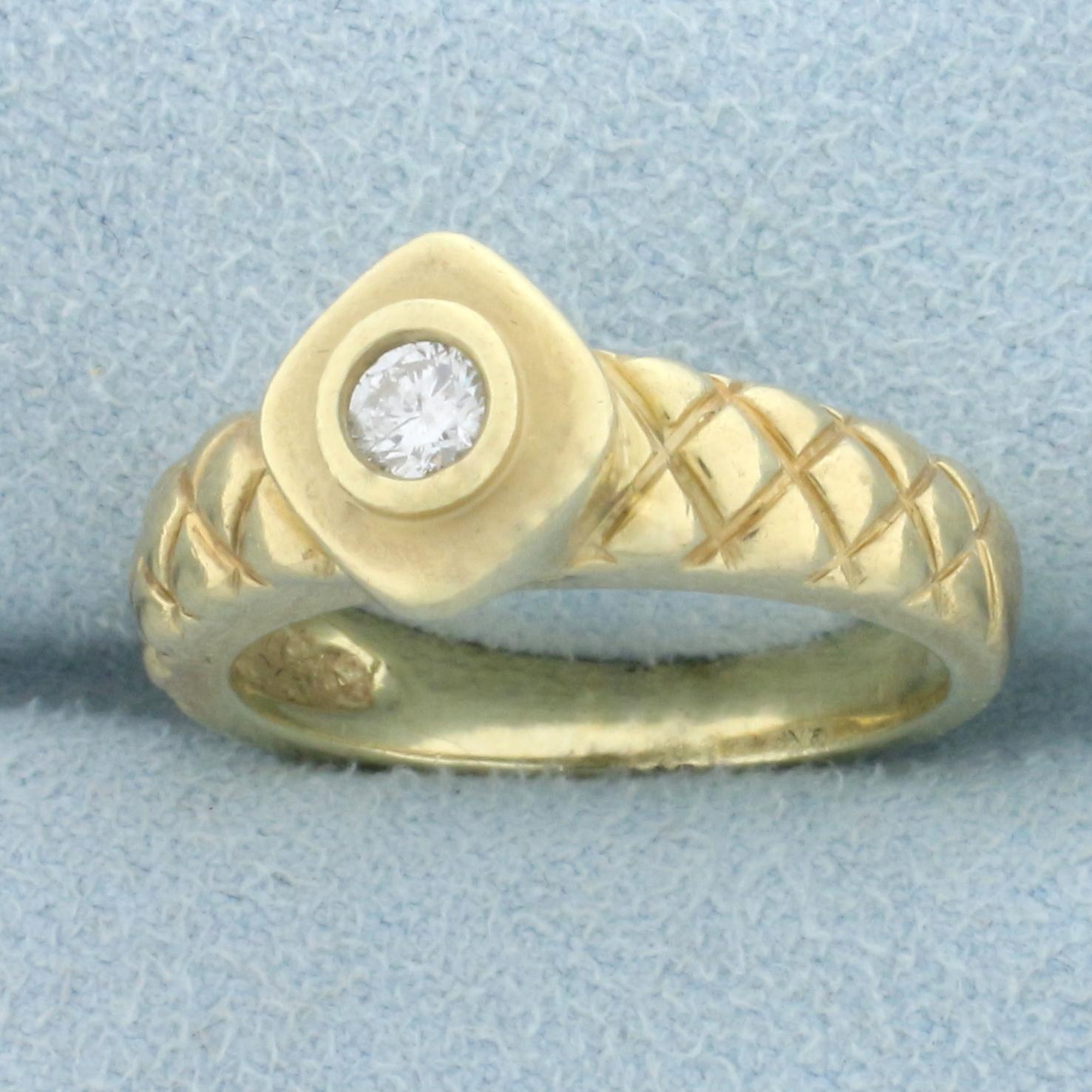 Quilted Design Diamond Ring In 14k Yellow Gold