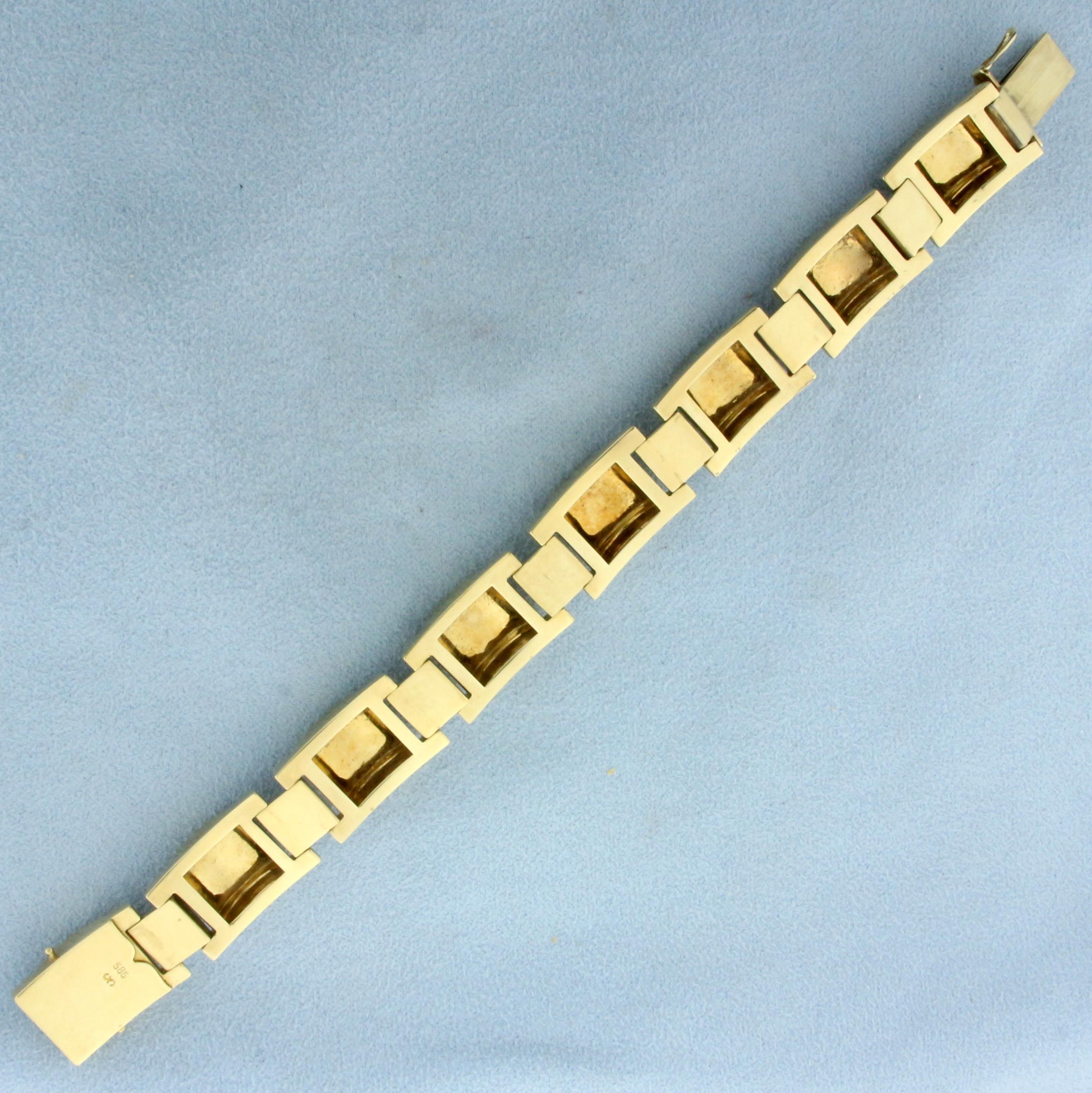 Designer Link Two Tone Bracelet In 14k Yellow And White Gold