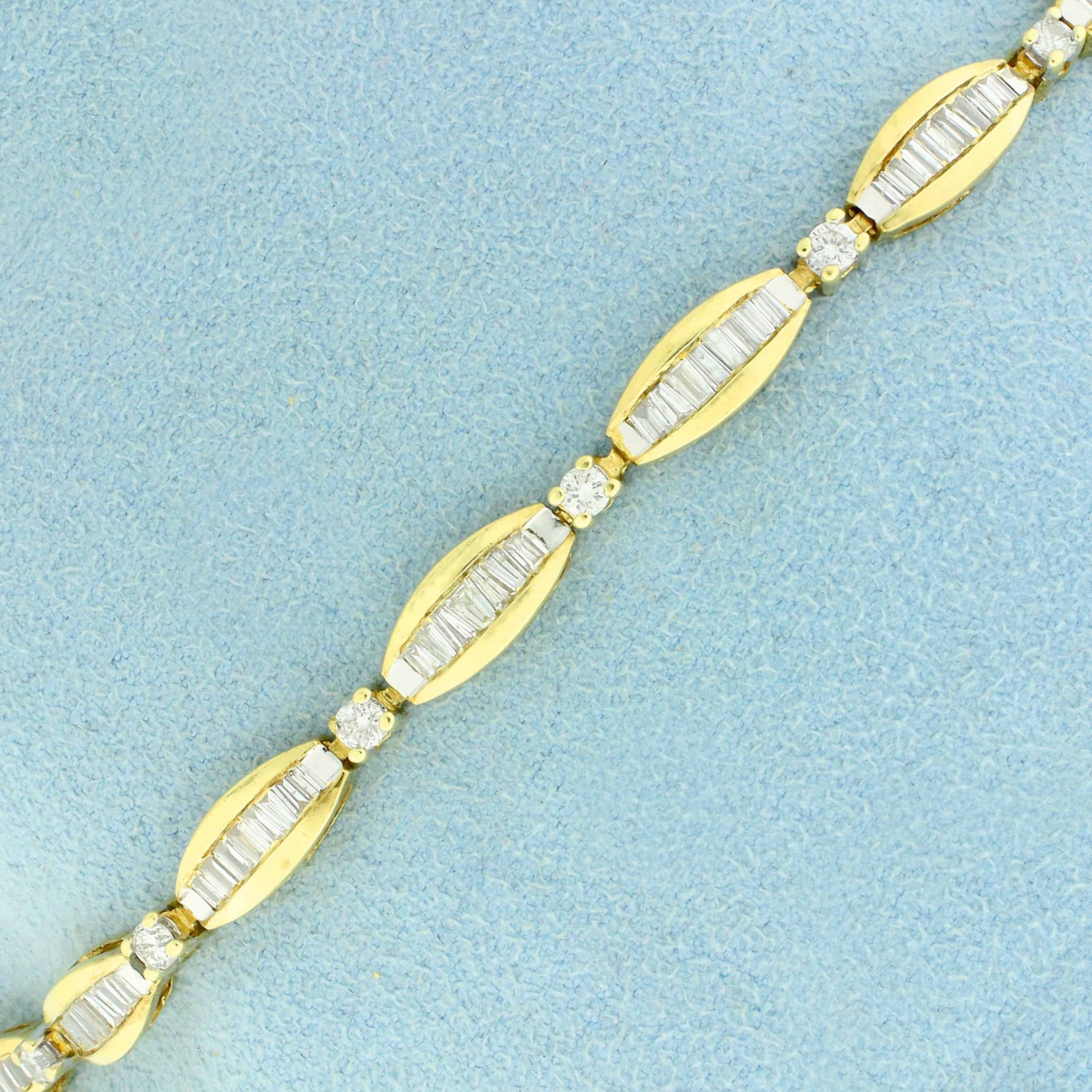 3ct Tw Baguette And Round Diamond Line Bracelet In 14k Yellow Gold