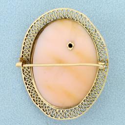Vintage Diamond Cameo Pin In 10k Yellow Gold