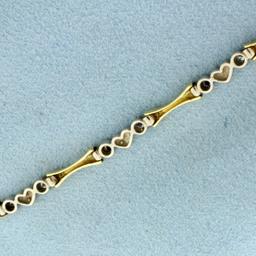 Diamond Heart And Bar Link Bracelet In 14k Yellow And White Gold