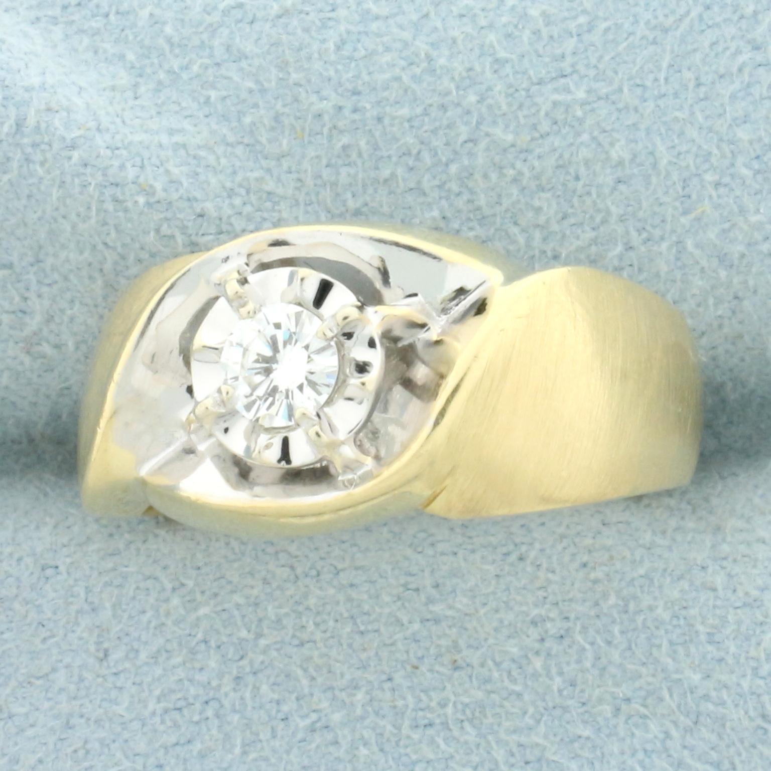1/3ct Diamond Solitaire Ring With Illusion Setting In 14k Yellow And White Gold With Matte Finish